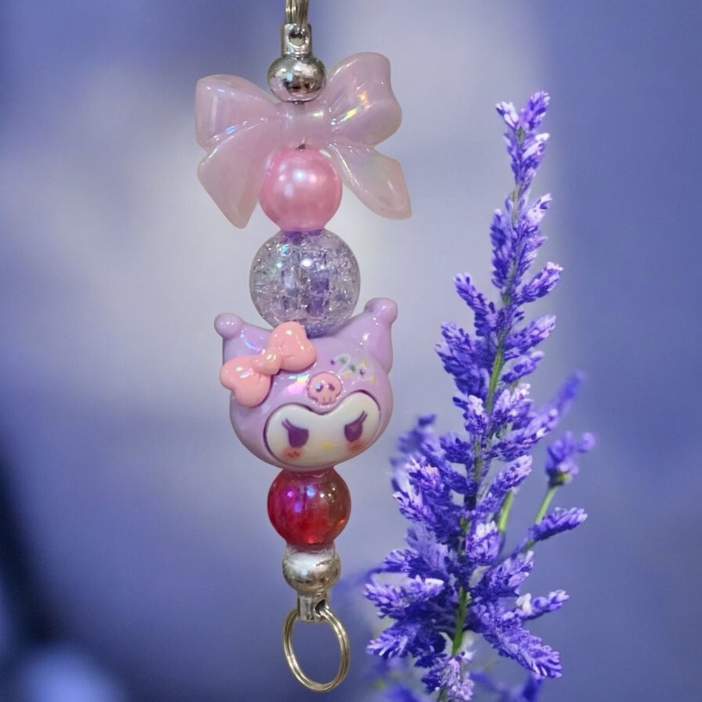Kuromi Cute Pink & Purple Keychain, Bag, &  Backpack Charm hello Kitty family